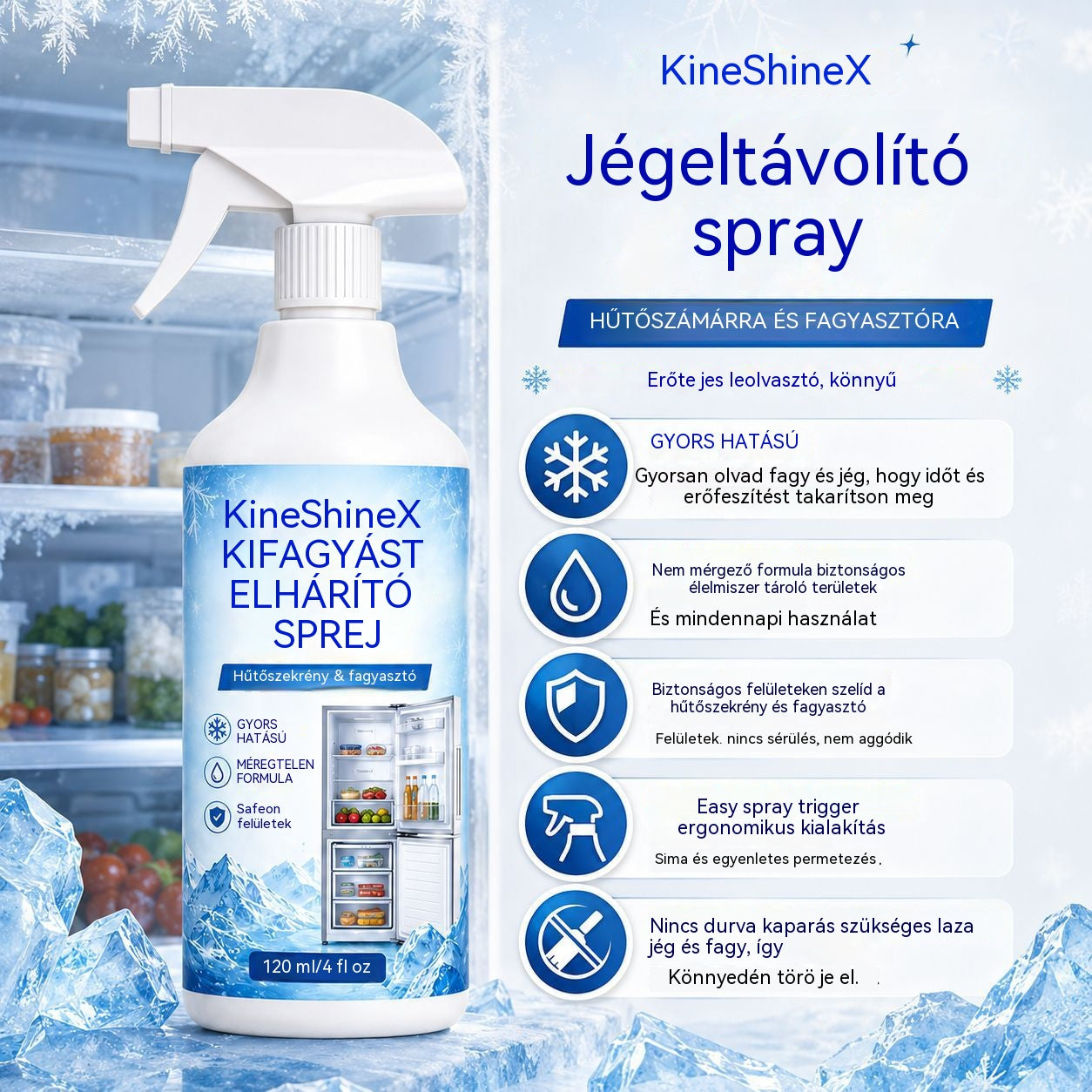 🔥【2 üveg 8700】❄️ Új jégtelenítő spray 2026 🧡 Gyorsan eltávolítható jég a fagyasztóból