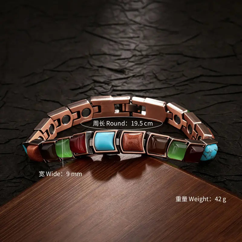 ✨🎁Pulsera de cobre para mujer, pulseras magnéticas de cobre puro, piedra preciosa natural única