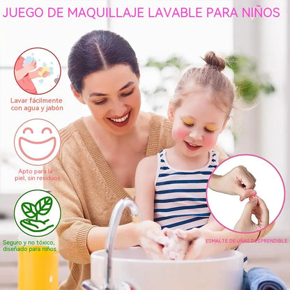 🏆OFERTA POR TIEMPO LIMITADO💄Set de Maquillaje Lavable para Niñas con Bolso Rosa Portátil