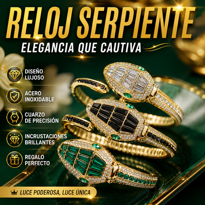 💚✨Reloj de pulsera tipo serpiente con diamantes, elegante reloj de cuarzo de acero inoxidable para mujer