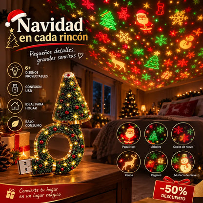 🎄💡 Noční světlo s projektorem ve tvaru vánočního stromku — stropní dekorace do zásuvky