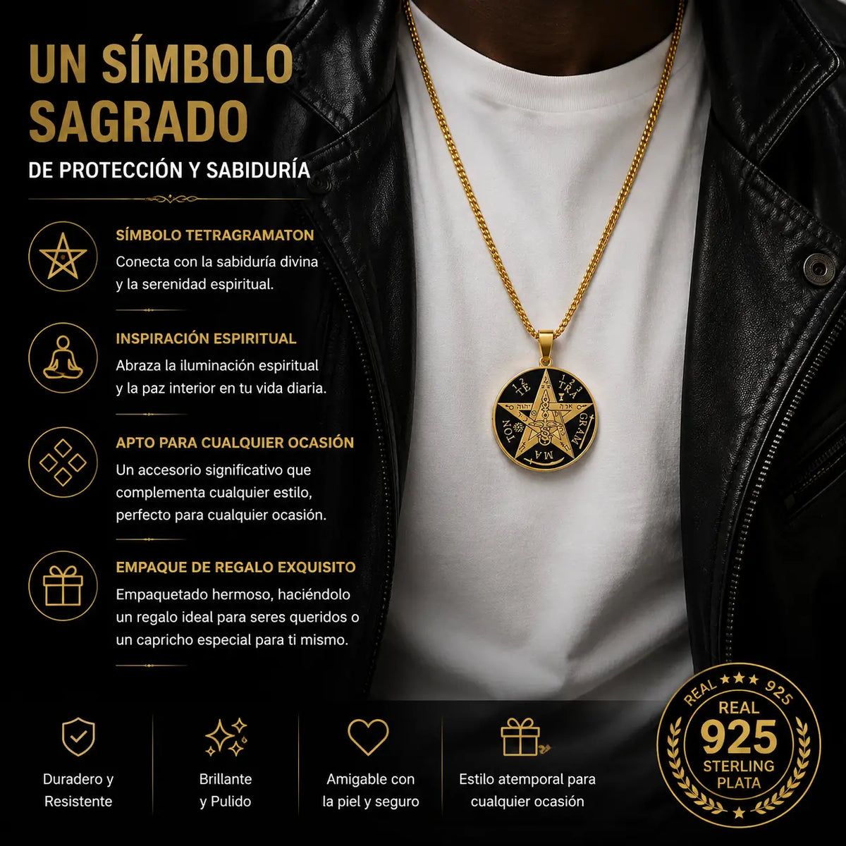 ✨【2 artículos 25 euros】Un collar con colgante de cuatro caracteres; el collar simboliza protección y sabiduría, y sirve como talismán.