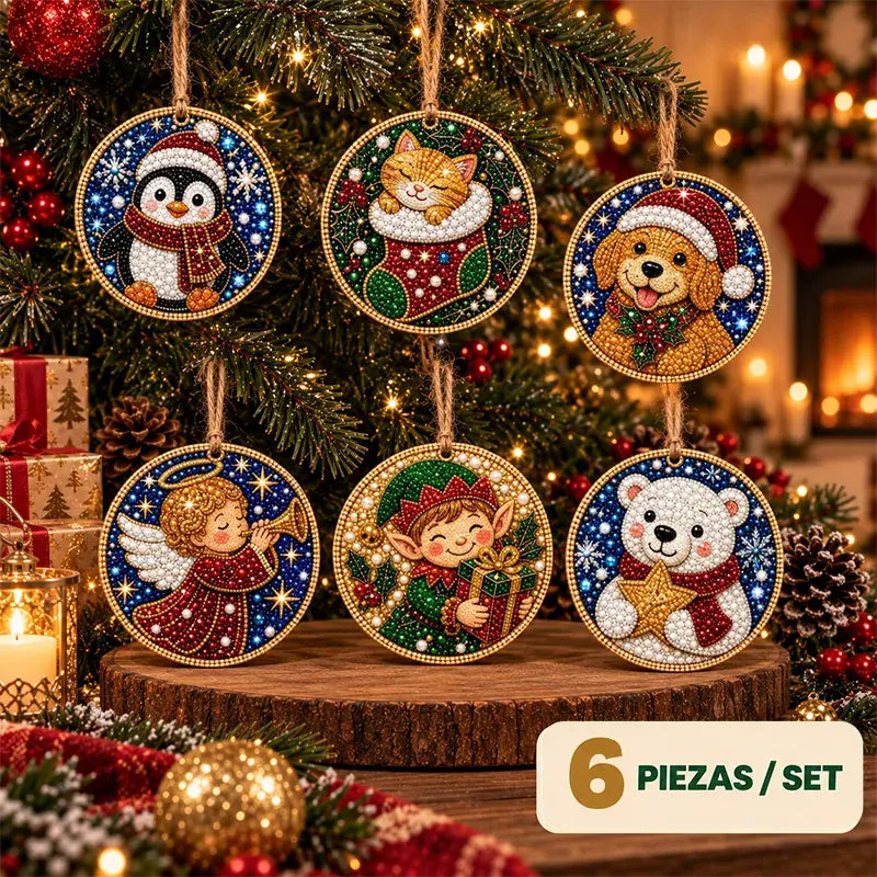 🎄 6 részes DIY gyémántkirakós karácsonyi díszkészlet – Kreatív családi projekt, amely tökéletes a karácsonyfára, ablakba vagy ajándéknak!