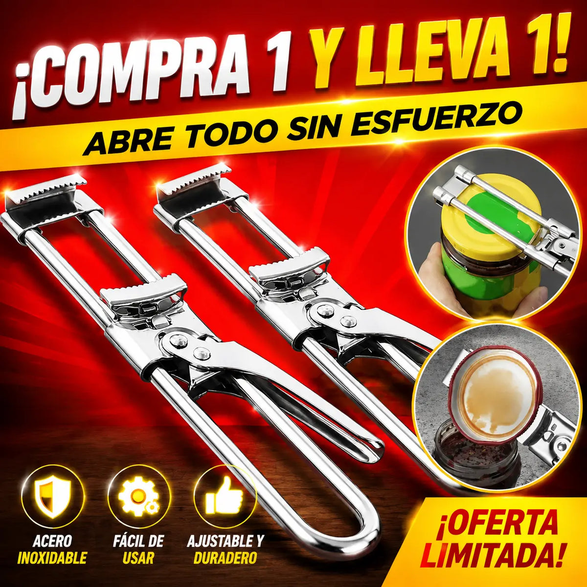 🔥【Compra 1 y llévate 1 gratis】🥫 Abridor multifunción de acero inoxidable, para abrir botellas sin esfuerzo