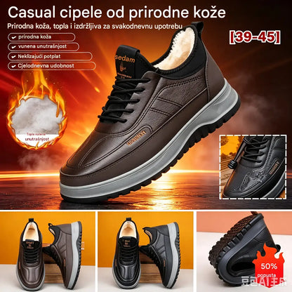 【39-45】Muške vodootporne ležerne zimske tenisice od prave kože, s mekanom podstavom od pliša – novi model