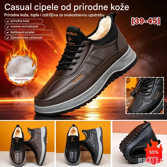 【39-45】Muške vodootporne ležerne zimske tenisice od prave kože, s mekanom podstavom od pliša – novi model