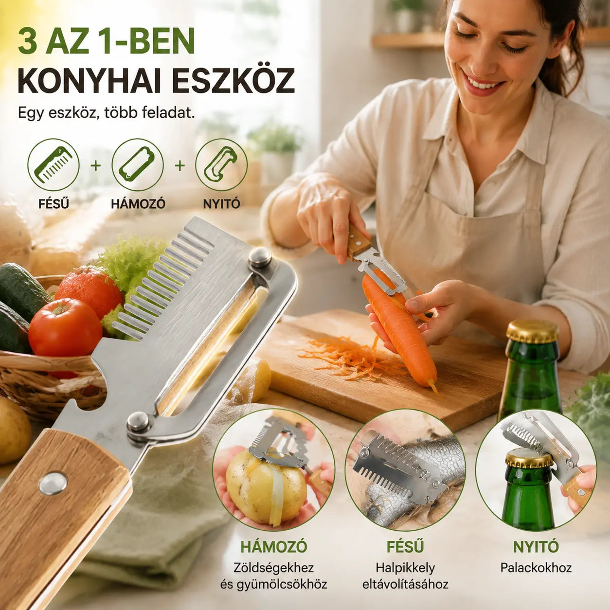 2 darab 7700 Ft✅【Vegyél 1-et, kapsz 1-et ingyen】🧅🔪 3 az 1-ben többfunkciós konyhai hámozó: hámoz, vág és üvegkupakot nyit! 🔥