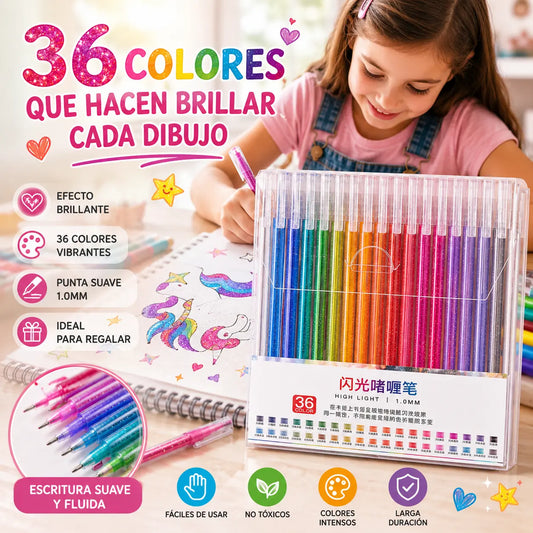 💥 ¡Último día! Oferta especial 🎁 Set de bolígrafos de gel con purpurina – Escritura suave 🎨