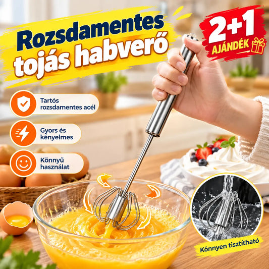 🥚 VEGYÉL 2-T, KAPJ 1-ET INGYEN! 🔥 Rozsdamentes acél félautomata kézi tojáshabverő – Gyors és tartós – Tökéletes tojáshoz, tésztához vagy tejszínhez – sima habverés erőfeszítés nélkül 🍳