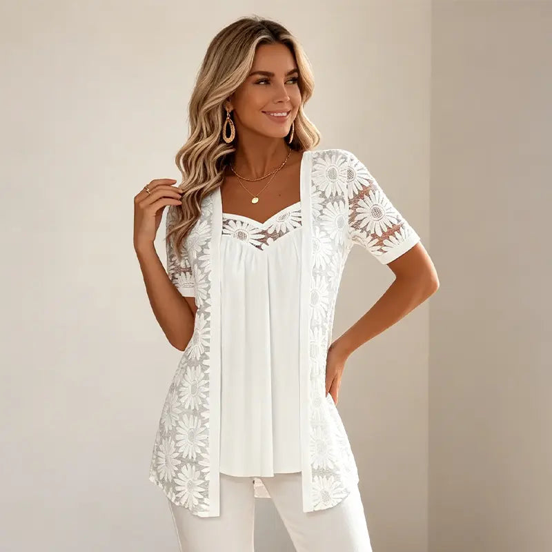 👚 Elegantne bluze s 2-u-1 efektom, čipkom i mrežicom – dizajn za mršavljenje protiv skidanja trbuha, 5 boja, veličine S-4XL! 🌸✨