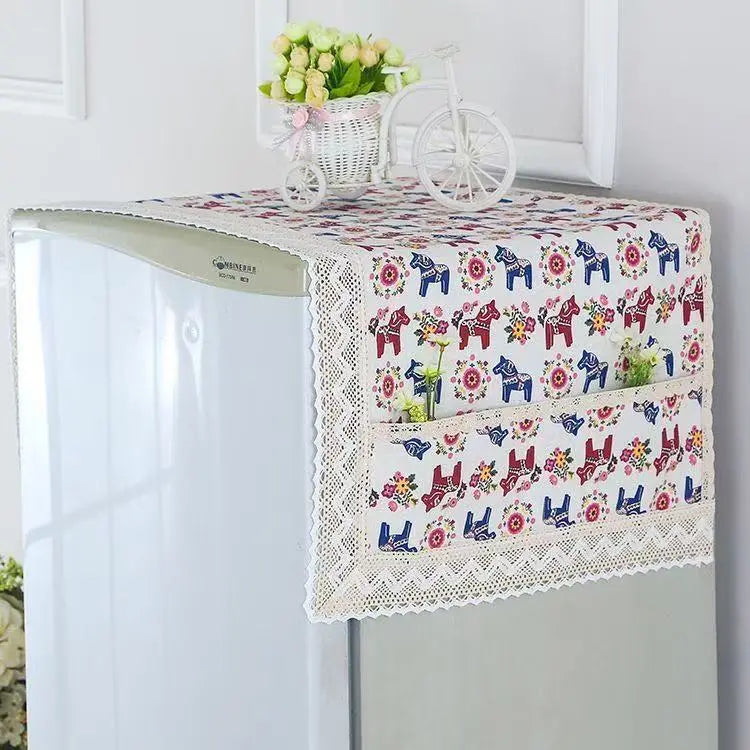 💖 ¡Oferta especial de último día! 💖【55 × 120 cm】 ✨ Funda para refrigerador de algodón y lino (resistente al polvo y a la grasa) con bolsillos de almacenamiento