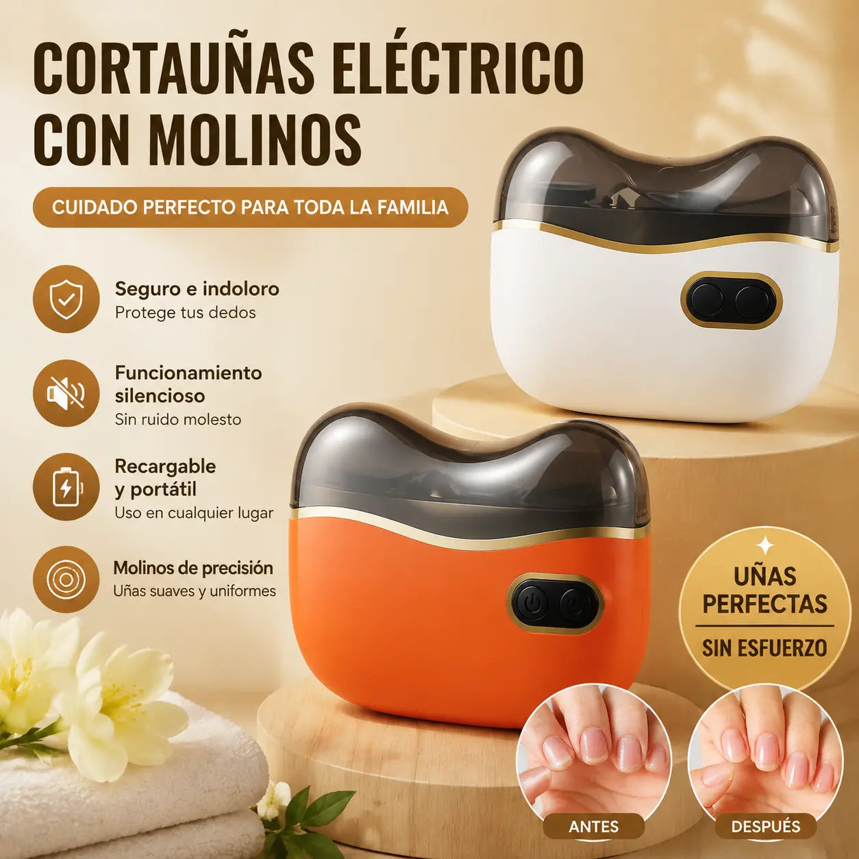 Lima de uñas eléctrica multifuncional, cortauñas eléctrico con protección antipellizcos