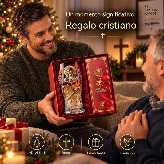 ✝️✨Vaso tipo pinta «Jesucristo, Rey de Reyes» (16 oz): recipiente para bebidas con temática de fe cristiana y regalo inspirador.