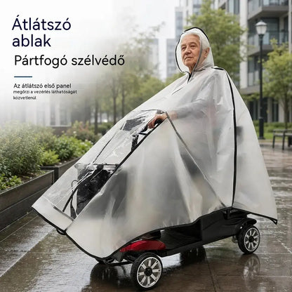🌧️🏍 Extra nagy méretű, megerősített PVC vízálló takaró és poncsó időseknek szánt mopedekhez és négykerekű elektromos járművekhez