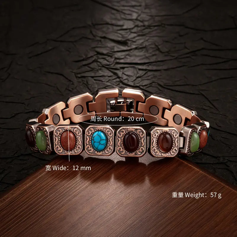 ✨🎁Pulsera de cobre para mujer, pulseras magnéticas de cobre puro, piedra preciosa natural única