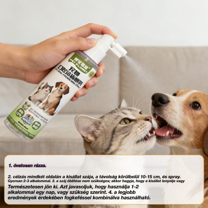 🐶【2 termék 8800 Ft】🐱A háziállatoknak szánt szájhigiéniai spray felfrissíti a leheletet, és eltávolítja a fogak sárgulását és fogkövet.
