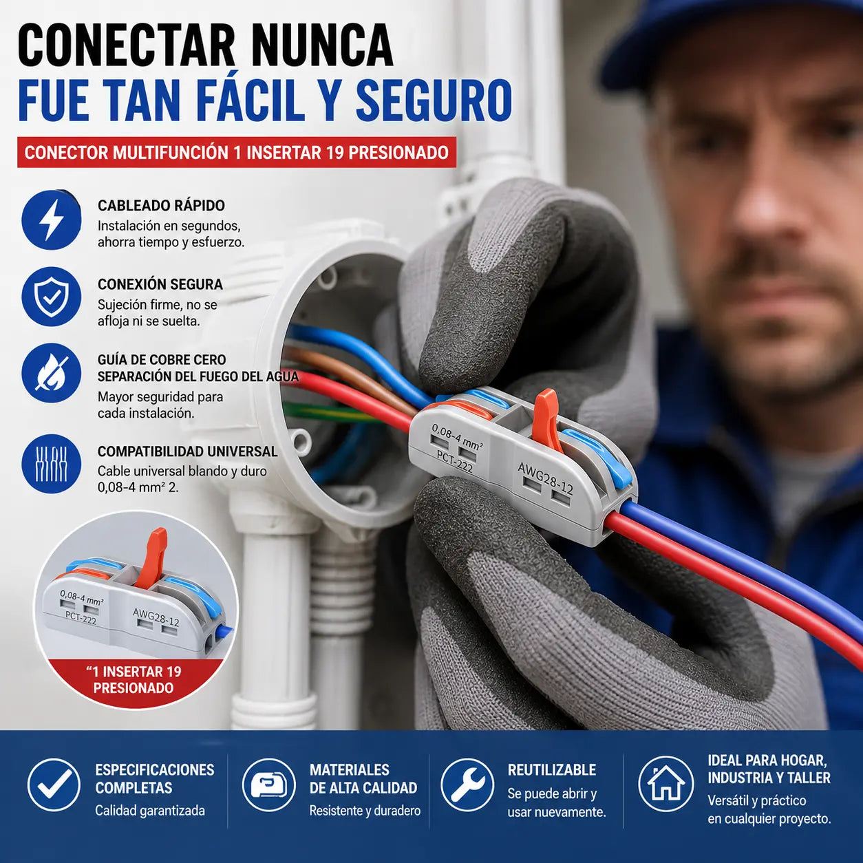 🔥【Paquete de 30 - 25 euros】Conectores de cable multifuncionales, cableado rápido, seguro y confiable.