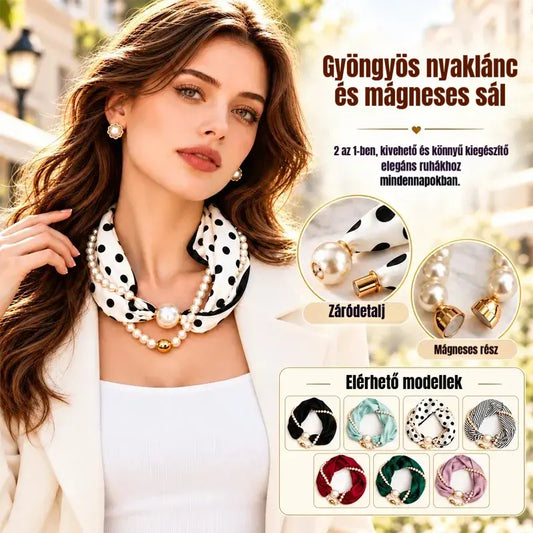 ✨ 2 az 1-ben gyöngy nyaklánc és mágneses sál! Gyors mágneses rögzítés · Levehető kialakítás · Francia elegancia és sokoldalú stílus! Különleges ajánlat: 1+1 ingyen!