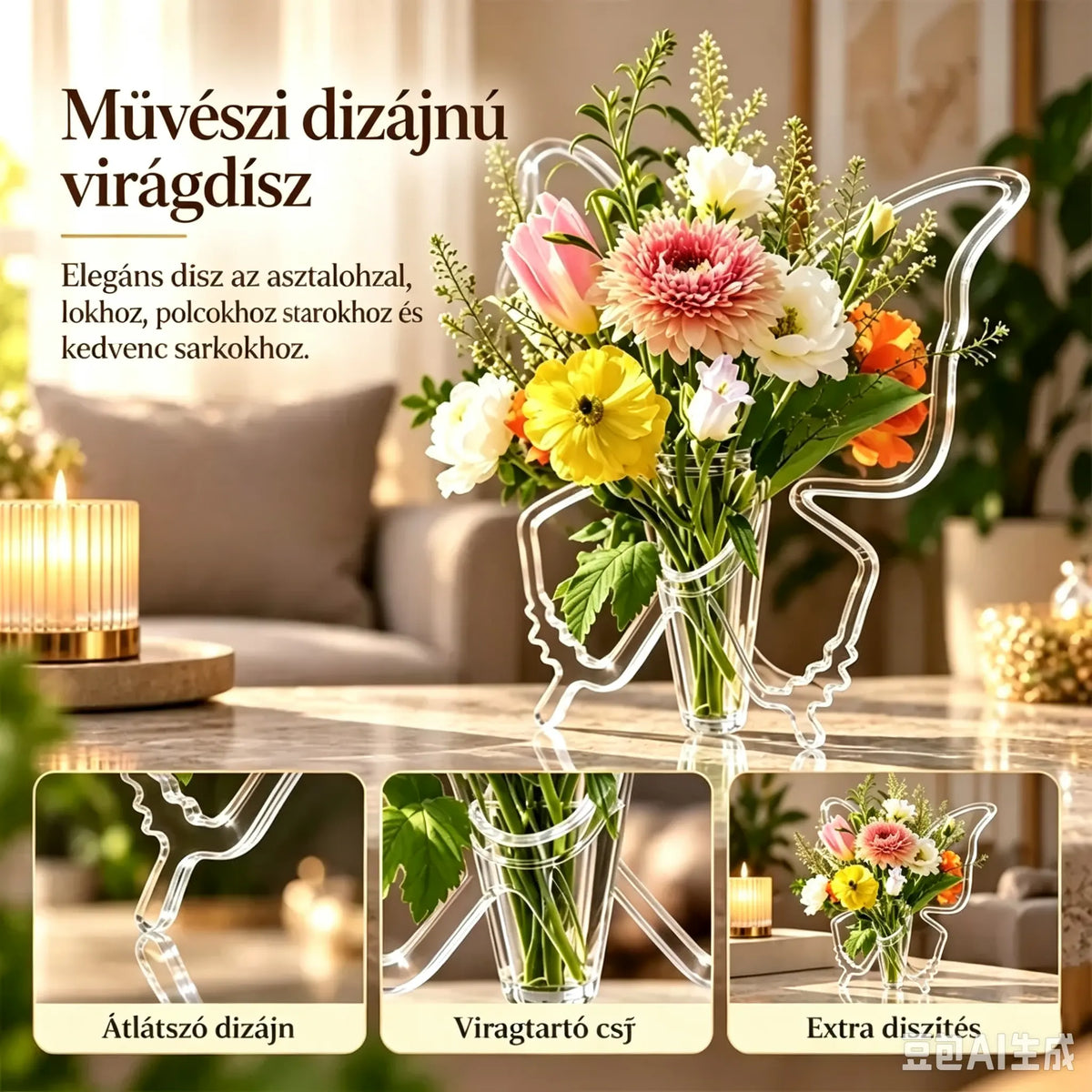 🦋 Átlátszó, pillangós hidropóniás váza | Kreatív asztali díszváza | Otthoni és nappali dekoráció ✨