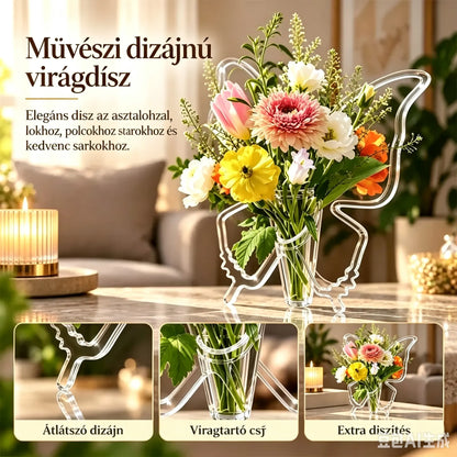 🦋 Átlátszó, pillangós hidropóniás váza | Kreatív asztali díszváza | Otthoni és nappali dekoráció ✨