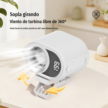 🌀 Ventilador manos libres con pantalla LED, clip integrado y 199 niveles de ajuste