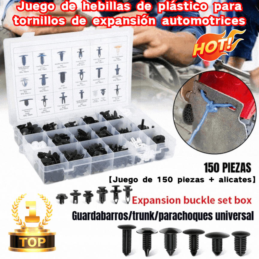 🔥【Juego de 150 piezas + alicates】🚗Juego de hebillas de plástico para tornillos de expansión automotrices