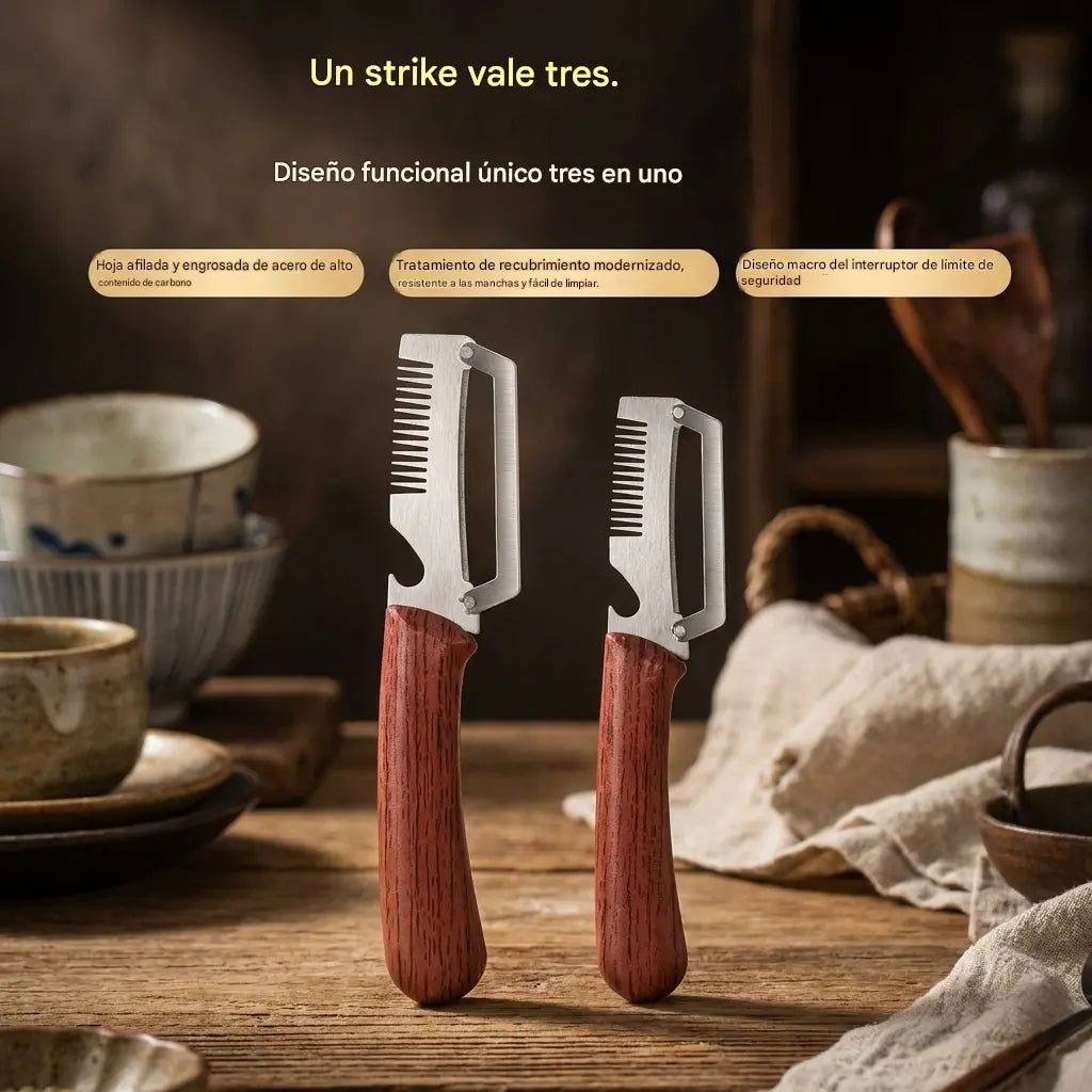 🔥【30% OFF】✅Compra 1, llévate 1 gratis (2 artículos) 🧅🔪 Pelador de cocina multifuncional 3 en 1: ¡Pela, corta y abre botellas! 🔥