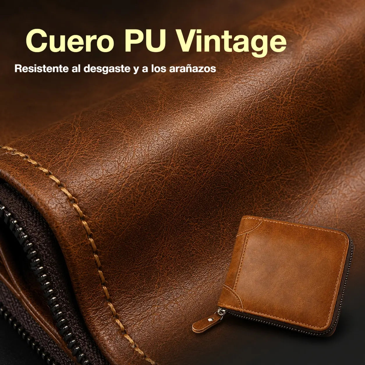 ✨🎁Cartera retro para hombre de piel sintética con cremallera, tarjetero/monedero plegable.