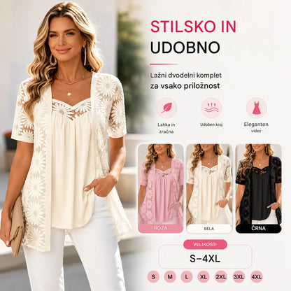 👚 Eleganten mrežasti top 2 v 1 s čipko – dizajn za uravnavanje in oblikovanje trebuha, na voljo v 5 barvah, velikostih S–4XL! 🌸✨