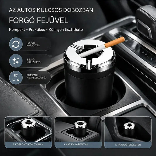 🚗 Korlátozott ajánlat: Vegyél egyet, a második ajándék (2 darabos készlet)! Prémium autós hamutartó forgatható fedéllel · Szag- és hamuzáró · Kivehető belső rész · Univerzálisan használható pohártartókban!