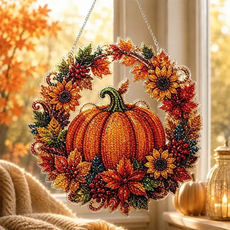 🍁🎃Halloweenská dekorace na okno - diamantový obraz, 4 veselé vzory, velikost 25×25 cm