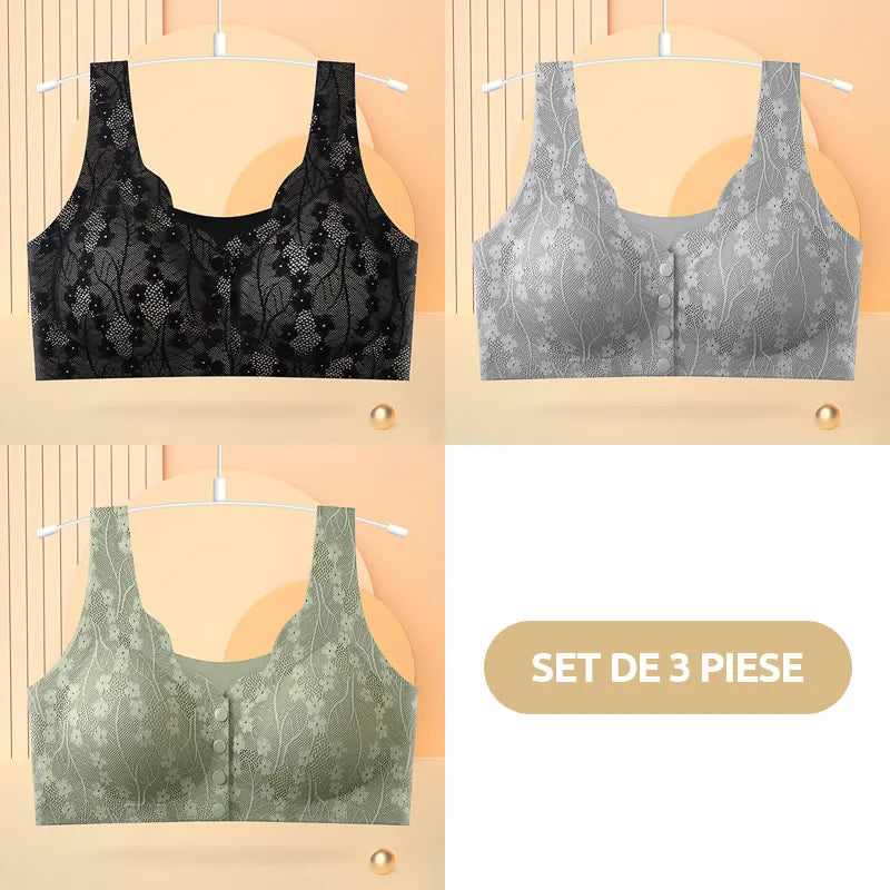 😍【Conjunto de 3 piezas】 ❤️【40-100 kg】👙Hermoso sujetador de encaje para mujer con cierre frontal, sin aros