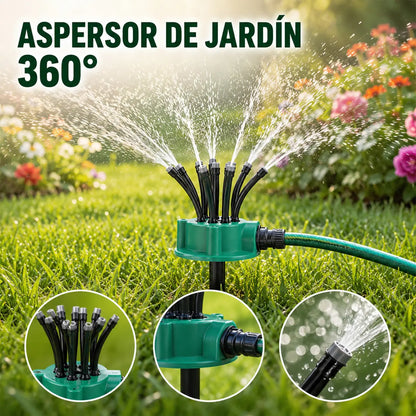 💦🌿Aspersor automático multicabezal de jardín de 360°