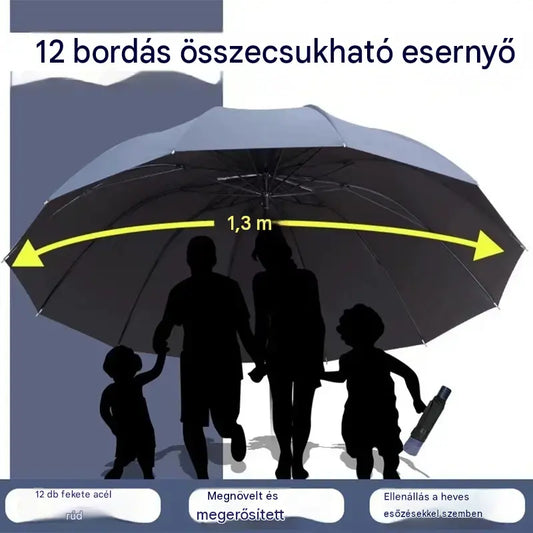 ☔ 12 bordás összecsukható esernyő – szélálló, vízálló és könnyű esőben és napsütésben 🌞