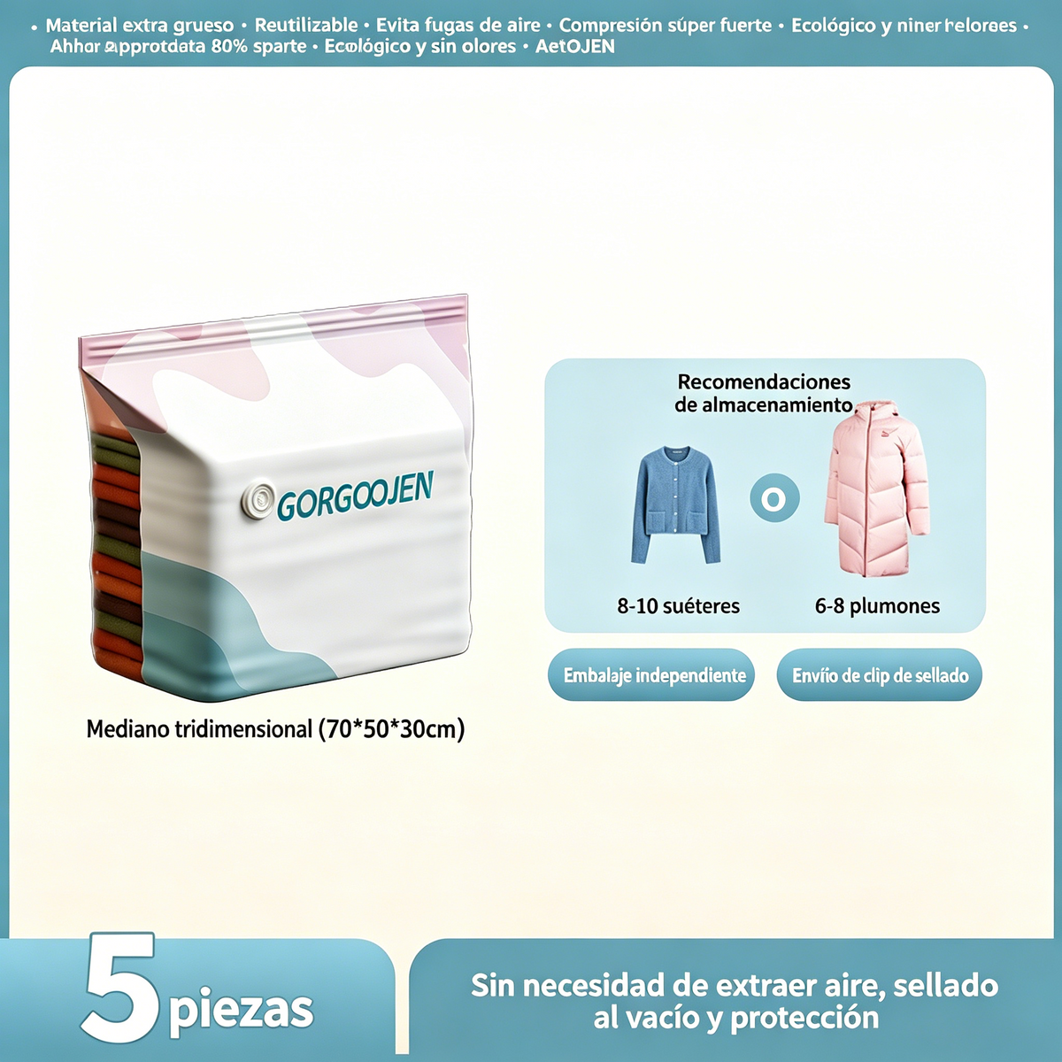 🔥【30% OFF】🧳 5 artículos por 28 euros 💨 Bolsa de almacenamiento al vacío grande y compresible: no requiere bomba, es a prueba de fugas e ideal para ahorrar espacio en maletas y en casa ✈️
