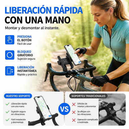 🎉 Promoción 2026:🚴‍♂️ Soporte para teléfono de bicicleta con liberación rápida: bloqueo seguro y acolchado a prueba de golpes 📱