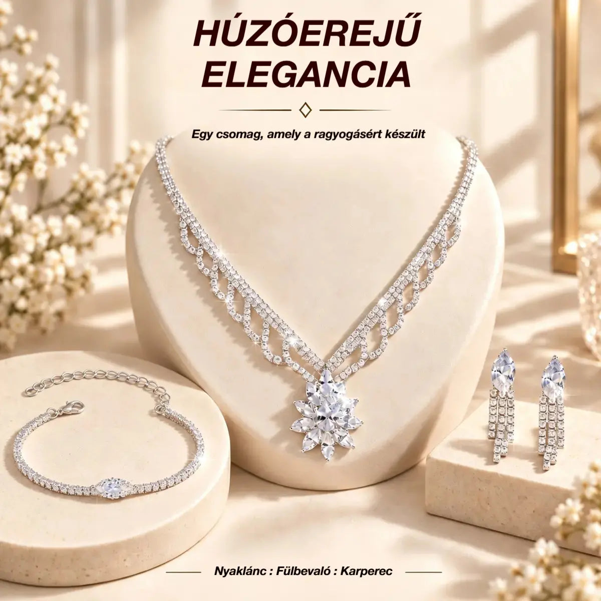 💎✨ Luxus ékszerkészlet nőknek | Nyaklánc, fülbevaló és karkötő szett lótuszvirággal és cirkóniával
