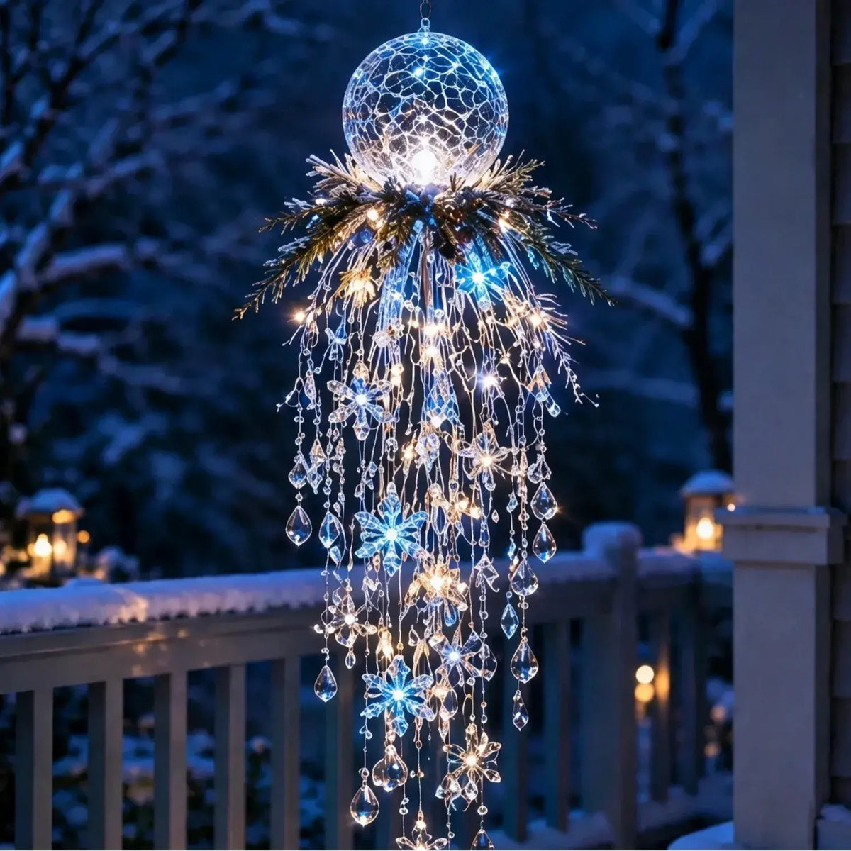 🔥 Danes 50 % popust 🎅 Viseča božična snežinkasta LED-lučka s kristalnim videzom | Čaroben sijaj za vašo verando ✨