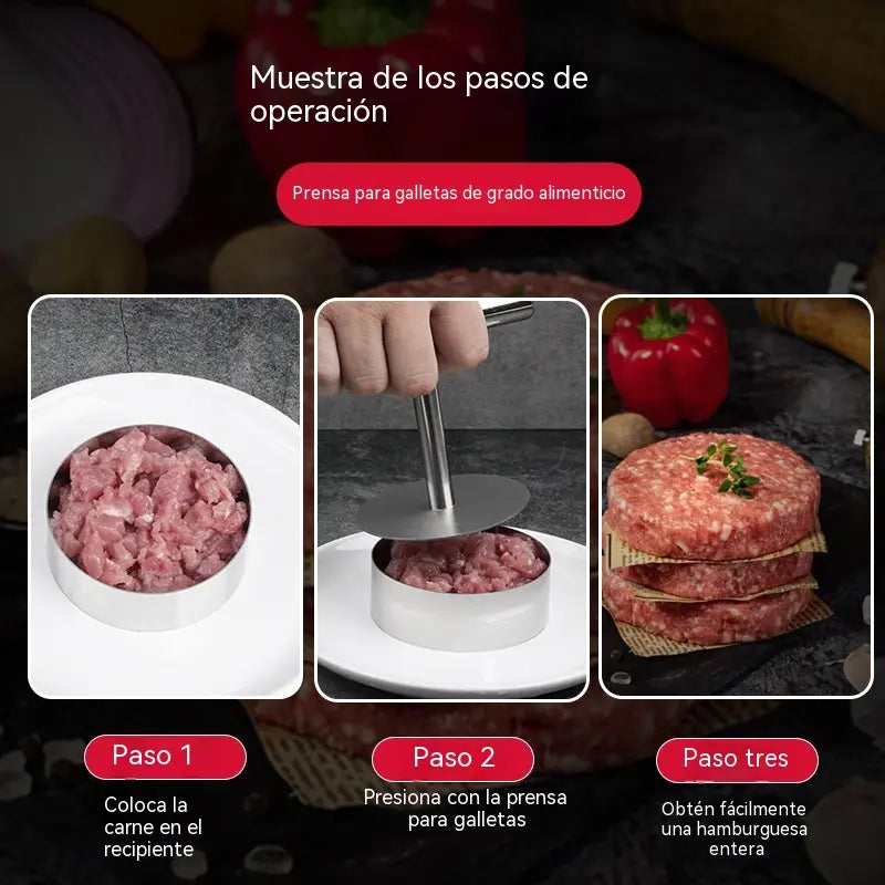 🔥【Compra 1 y llévate 1 gratis】🍔 Prensa para hamburguesas de acero inoxidable apta para alimentos (hágalo usted mismo)