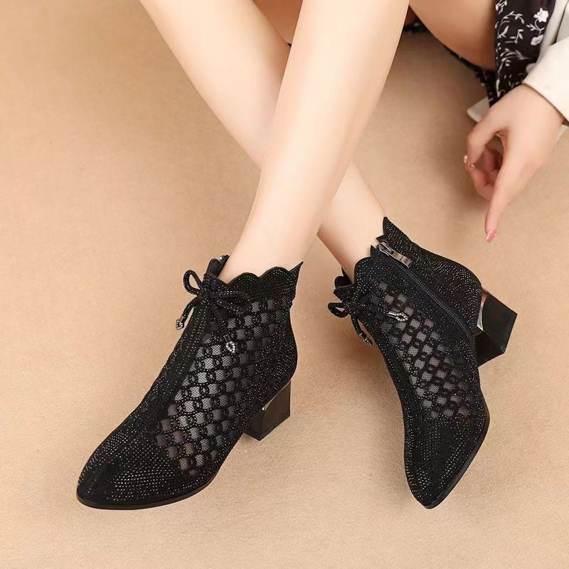 👠【35-40】Novi spomladanski mrežasti kratki škornji z debelo peto
