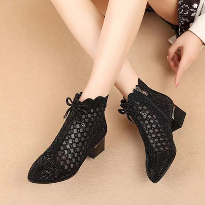 👠【35-40】Novi spomladanski mrežasti kratki škornji z debelo peto