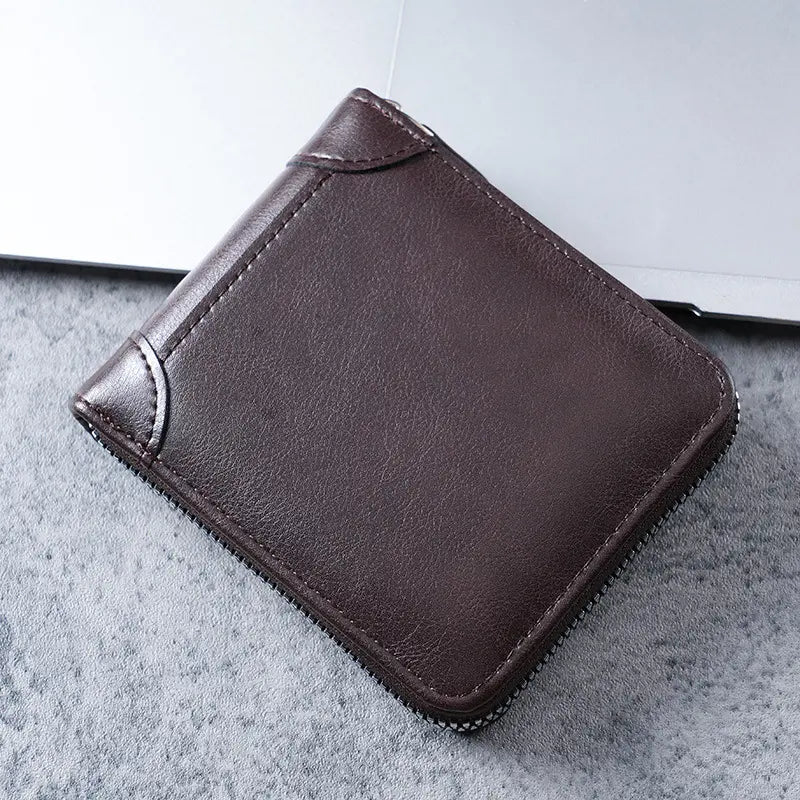 ✨🎁Cartera retro para hombre de piel sintética con cremallera, tarjetero/monedero plegable.
