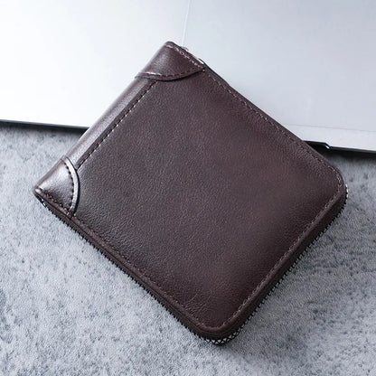 ✨🎁Cartera retro para hombre de piel sintética con cremallera, tarjetero/monedero plegable.