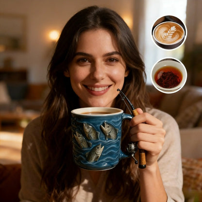 🎣☕Nový rybářský hrnek Kreativní hrnek vyrobený z pryskyřice, speciálně navržený pro rybářské nadšence.
