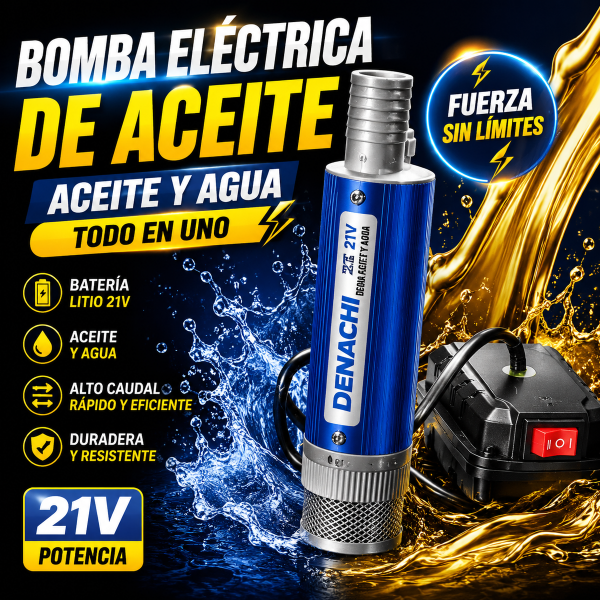【Bomba de aceite eléctrica】Nueva bomba de aceite con batería de litio Denaqi, 21 V, bomba de aceite y agua de doble uso, batería de litio