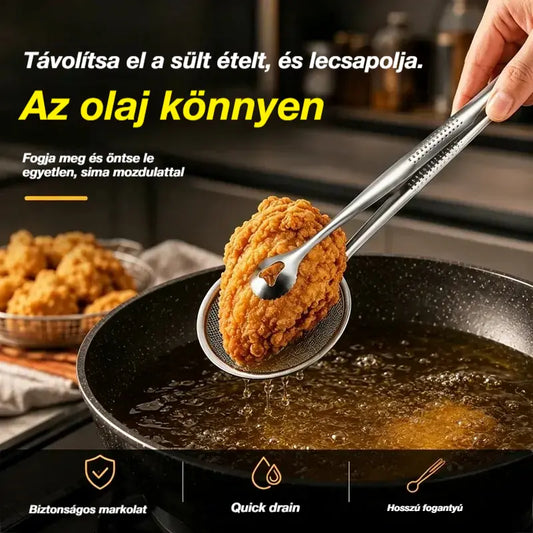 🏠Élelmiszercsipesz és olajszűrő 2 az 1-ben rozsdamentes acélból