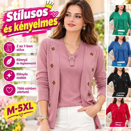 【🎁M-5XL】💕Új sokoldalú őszi karcsúsító női felső ("ál-kétrészes" stílus)