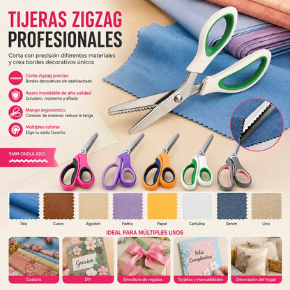 👗✂️ Tijeras de sastre con borde decorativo – Profesionales en corte zigzag y ondulado | Perfectas para telas, patchwork y proyectos DIY