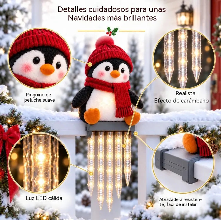 ☃️🎁 Decoración luminosa de muñeco de nieve para barandilla con carámbanos colgantes – Decoración navideña para el porche🎄
