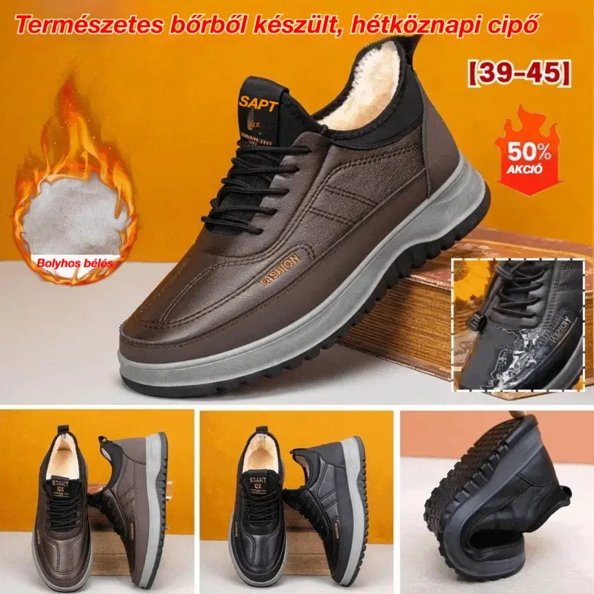 【39-45】Férfi valódi bőr vízálló téli alkalmi sportcipő, puha bársony talp, új stílus